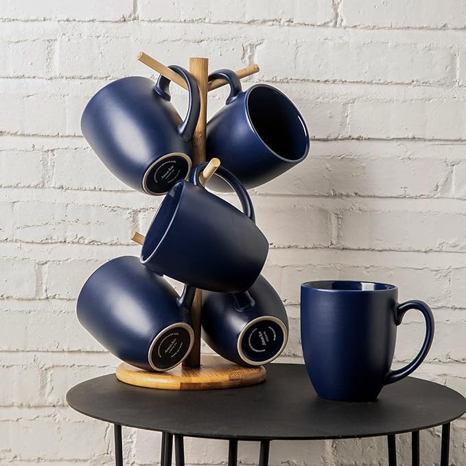 AmorArc 12 OZ Coffee Mugs, Matte Blue Coffee Cups with Large Handle for Man, Woman, Ceramic Coffee Mugs Set of 12 for Latte/Cappuccino/Cocoa/Milk, Dishwasher & Microwave Safe