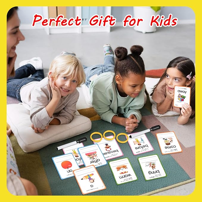 Goldge Sight Words Flash Cards Kindergarten, 220+ High-Frequency Words with Sentences Reading Writing Spelling Practice Cards with Dry Erase Markers, Learning Activities for Preschool Grade 1 2 3