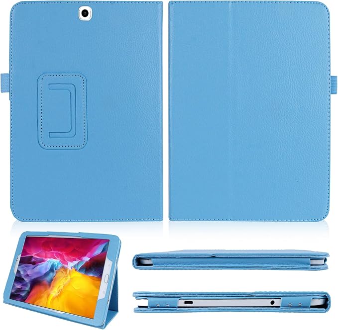 Slim Leather Case for Samsung Galaxy Tab A 9.7 Inch 2015 (SM-T550 T555 P550 P555) Multi-Angle Stand Full-Protective Tablet Cover Book Case with Stylus PenScreen Film (Black)