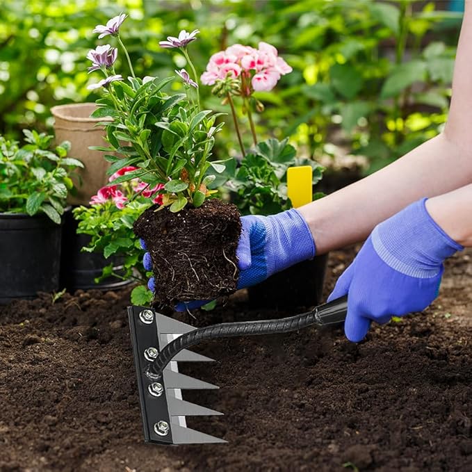 Detachable Gardening Hand Weeder Tool, Manual Weeder Claw Remover, Weed Puller Rake, Detachable Garden Hand Weeder Tool, Effective Uprooting for Lawn Garden Yard Vegetable Backyard Farm (6 Tines)