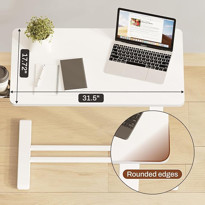 FLEXISPOT Mobile Standing Desk with Wheels Pneumatic Laptop Desk Rolling Computer Cart Movable Height Adjustable Small Sit Stand Desk Computer Workstations Home Use(27.6" W x 15.7" D,White