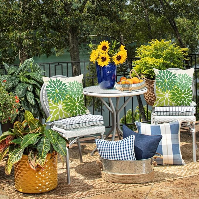 DFXSZ Outdoor Throw Pillow Covers 16x16 Inch Set of 2 Waterproof Spring Summer Geometric Elegant Dark Light Green Outdoor St Patricks Pillow Covers for Patio Funiture Garden Couch 168A16