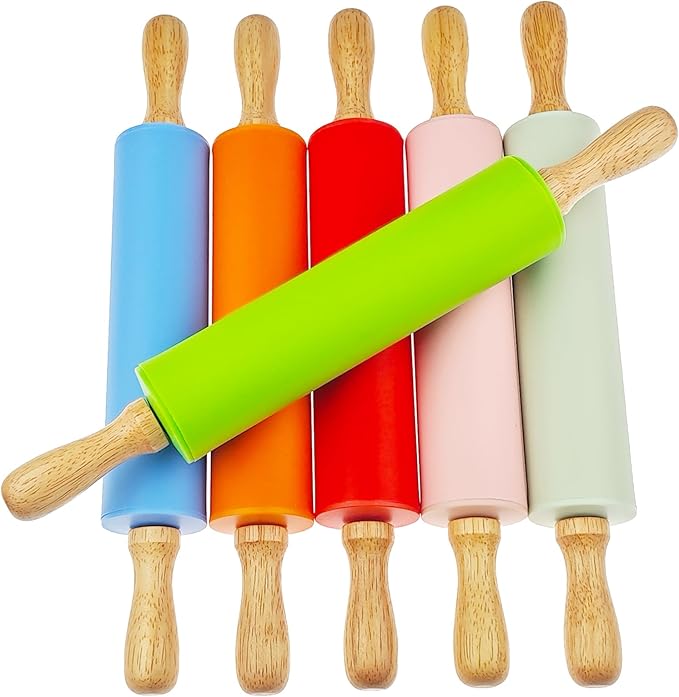 Miokun 6 Pack Small Rolling Pin for Kids, Kids Rolling Pin for Home Kitchen (6 colors) (12 Inch)