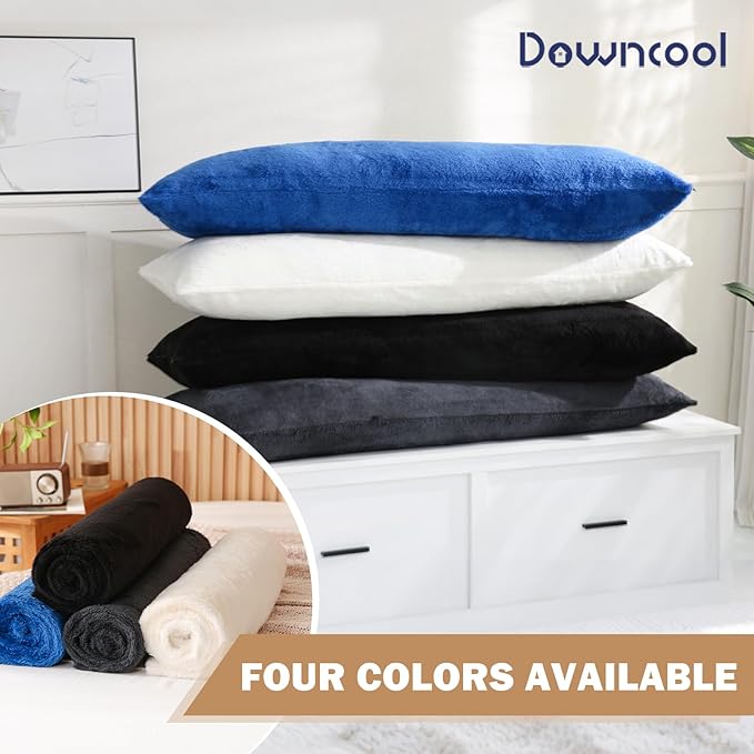 DOWNCOOL Large Body Pillow Insert with Faux Fur Cover - Fluffy Long Bed Pillow for Sleeping - Breathable Full Body Pillow for Adults - 20x54 inch (White, with Cover)