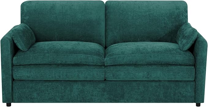 69" Chenille 2 Seats Sofa with 2 Pillows, Modern Upholstered Sofa with Deeper Seats, Comfy Sofa with Thickened Cushions for Living Room, Apartment,Teal