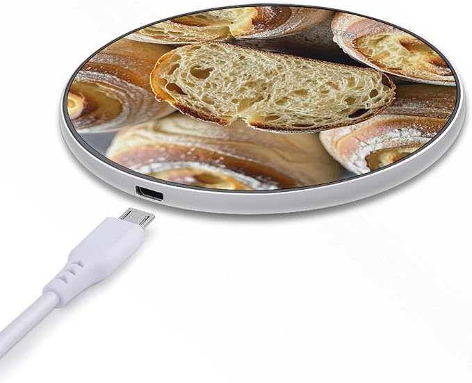 Painted Bread Wireless Charger Portable 10W Fast Wireless Charging Pad Compatible with Phone Ultra-Thin Charging Station Lightweight Charger Mat for Travel Home Office Desk