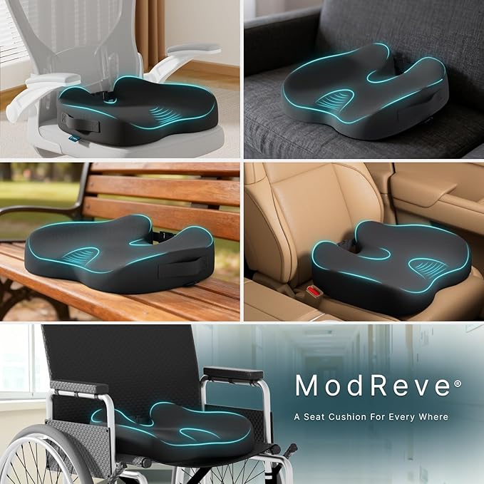 Large Memory Foam Seat Cushion for Office Chair, Car, Desk, Truck & Wheelchair - Tailbone, Coccyx & Sciatica Pain Relief Pillow - Ergonomic Back Support Portable Pad for Long Sitting & Driving