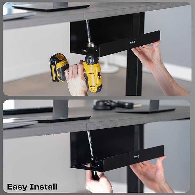 VIVO Under Desk 17 inch Extra Deep Cable Management Trays, Power Strip Holders, Cord Organizers, Wire Tamers for Office and Home, Black, 2 Pack, DESK-AC16-2C