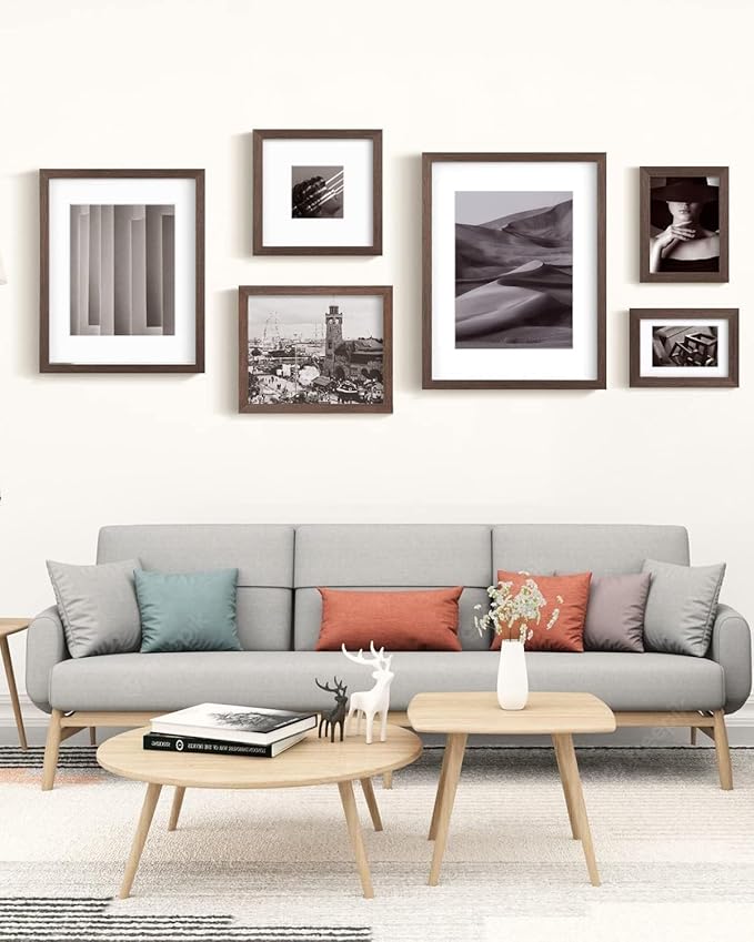 Egofine A4 Picture Frame Made of Solid Wood with Plexiglass, Display Pictures 4x6/6x8 with Mat or A4 Without Mat for Tabletop and Wall Mounting, Rustic Brown