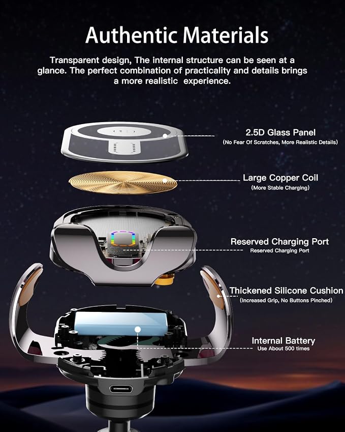 Wireless Car Charger Mount15W Fast Charging Auto Clamping Car Phone Holder Charger for iPhone 15 14 13 12 Pro Max 11 XS Samsung Galaxy S24 Ultra S23 S22 S21