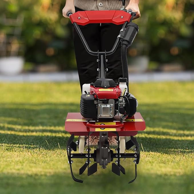 63CC Gas Powered Tiller, 4 Stroke Gas Powered Rototiller, 13.7 Inch Tilling Width, for Garden, Lawn, Greenhouses,Soil Cultivation and Orchards 