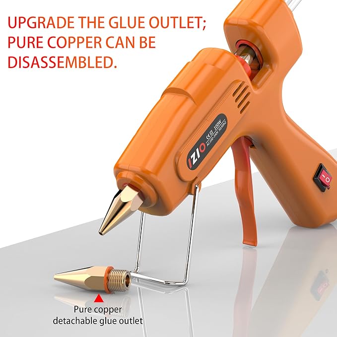 IZIO Hot glue gun and sticks set with 21 glue sticks (7/16")& storage pouch, ideal for bonding wood, fabric, plastic, diy projects, home repairs,handmade crafts,photo frames, diy fairy gardens,orange