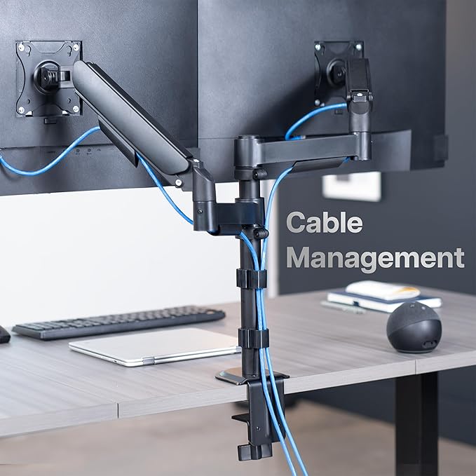 VIVO 17 to 32 inch Dual Mechanical Monitor Mount, 2 Tension Spring Arms, Adjustable Swivel, Rotation, Heavy Duty VESA Desk Stand with C-clamp, Grommet, Max VESA 100x100, Black, STAND-V002K
