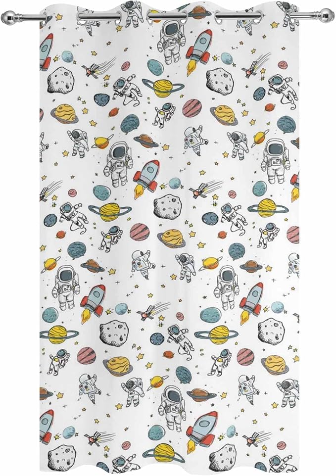 Cartoon Space Outdoor Curtains for Patio Astronauts Spacecraft Rockets