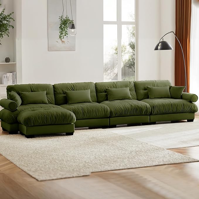 Olive Green Ottoman for Modular Sectional Sofa, Single Sofa, Ottoman Seat for Convertible Sectional, Velvet Sofa Couch for Living Room, Bedroom, Apartment
