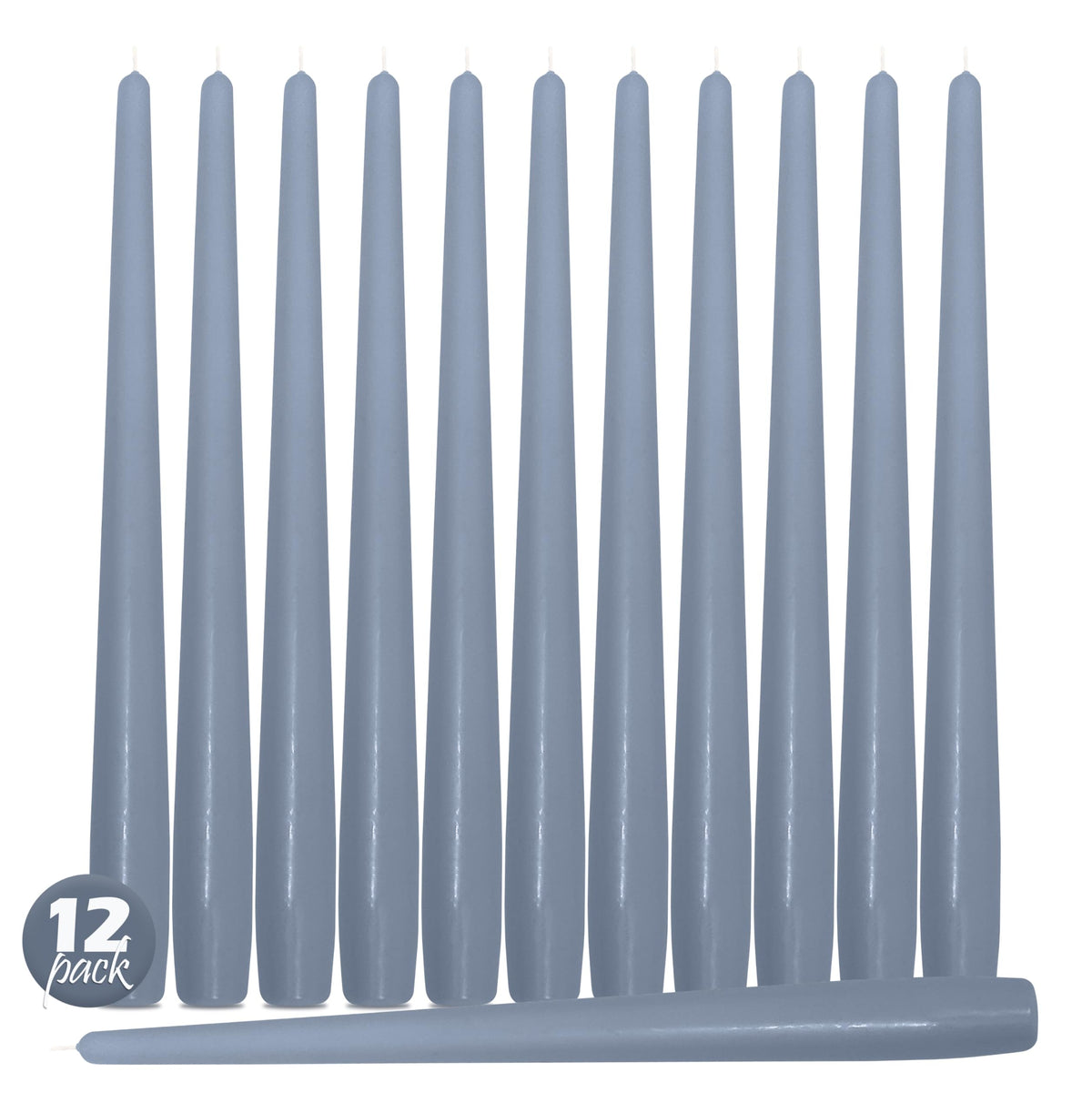 Hyoola Tall Taper Candles - 12 Inch Grey Blue Unscented Dripless Taper Candles - 10 Hour Burn Time - 12 Pack