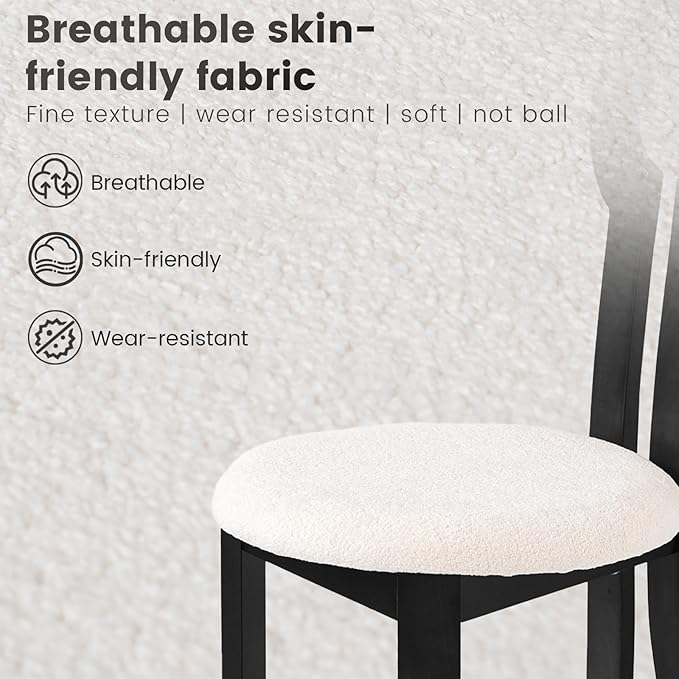 Wooden Dining Chairs Set of 4 Upholstered Kitchen & Dining Room Sherpa Chairs, Mid Century Modern Dining Chairs White with Black Legs