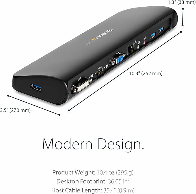 StarTech.com Dual Monitor USB 3.0 Laptop Docking Station with HDMI/DVI/VGA, 3x USB-A Hub, GbE, Audio, Universal Type-A Dock for Windows/macOS/ChromeOS - TAA Compliant (USB3SDOCKHDV)