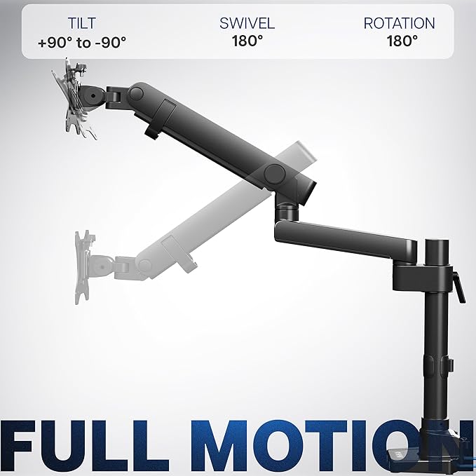 VIVO Premium Aluminum Full Motion Single Monitor Desk Mount Stand with Lift Engine Arm, Pole Extension, and USB Ports, Fits Screens up to 40 inches, STAND-V101BDU