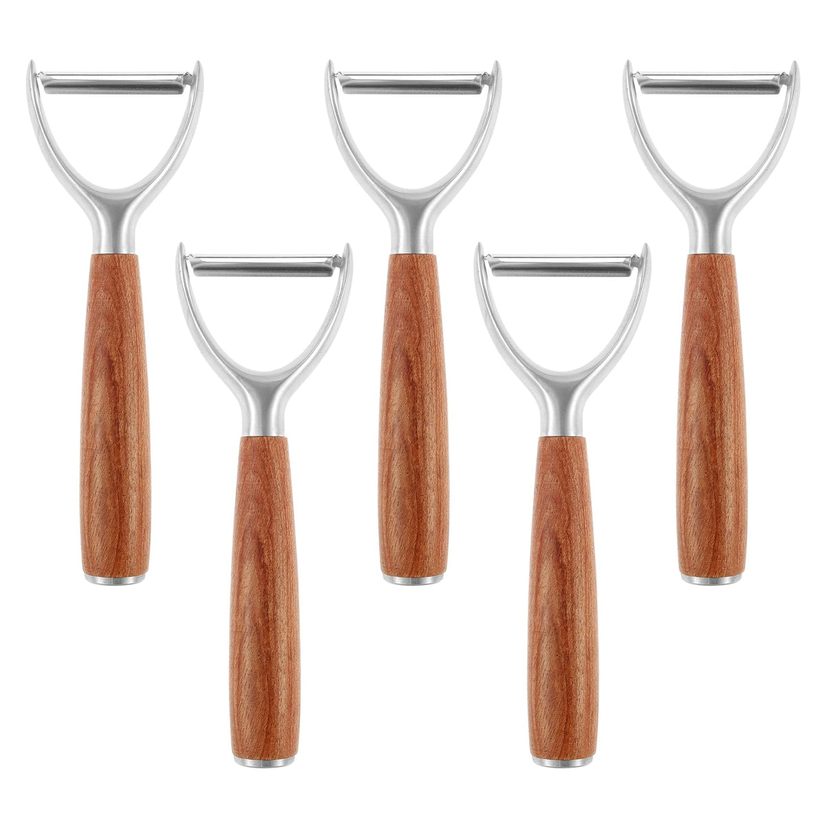 5Pc Kitchen Ultra Vegetable Peeler,Easy To Use Y-Peeler With All Wood Handle,Rotatable Blade,10 Year Rust Free Stainless Steel,Anti Slip Ergonomic Design,Suitable For Carrots, Fruits,Vegetables