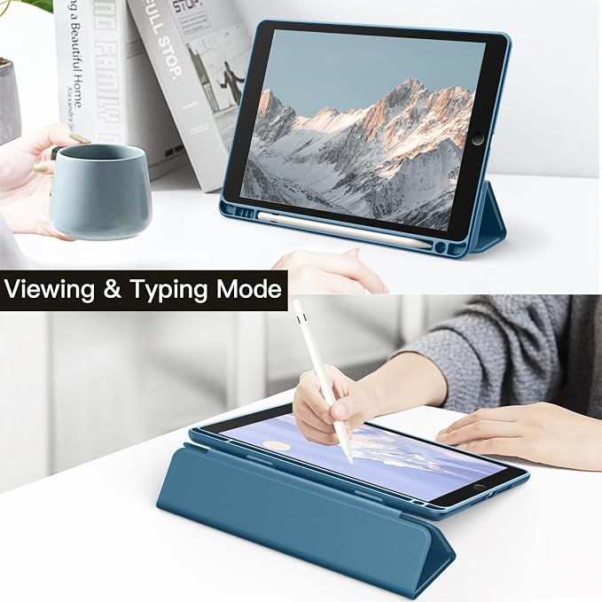 JETech Case Cover for iPad 9th/8th/7th Gen 10.2 Beige | Clear Transparent Back Pencil Holder Slim Shockproof Protection Tri-Fold Stand Auto Wake/Sleep