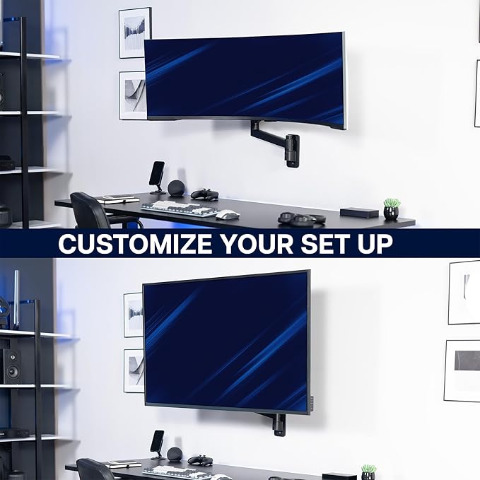 VIVO Ultrawide Monitor Wall Mount for up to 57 inch Screens, Holds 59.4 lbs, TV and Monitor Arm Designed for Samsung Odyssey Ark, Neo G9, ViewFinity S9, and More, Black, MOUNT-G57