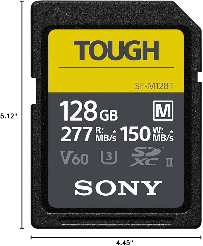 Sony TOUGH-M series SDXC UHS-II Card 128GB, V60, CL10, U3, Max R277MB/S, W150MB/S (SF-M128T/T1)
