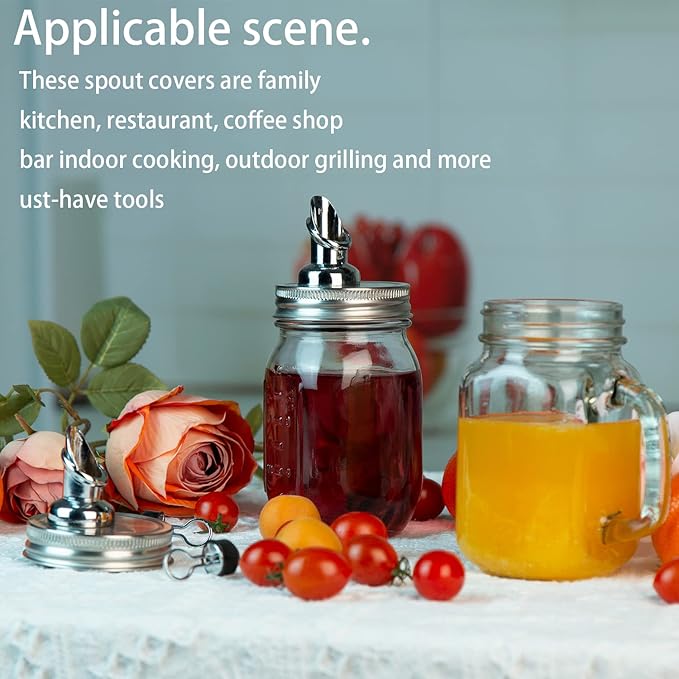 ziHenryDa Mason Jar Pour Spouts. free flow Mason Jar Pour Spouts, for spout mason jar wide mouth 86 mm dispenser germination cover. Suitable for any liquid,jars not included (2 stainless steel Silver)