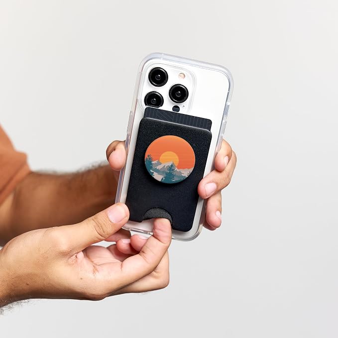 Retro Mountain Sunset and Red-Yellow Sky PopSockets Adhesive PopGrip
