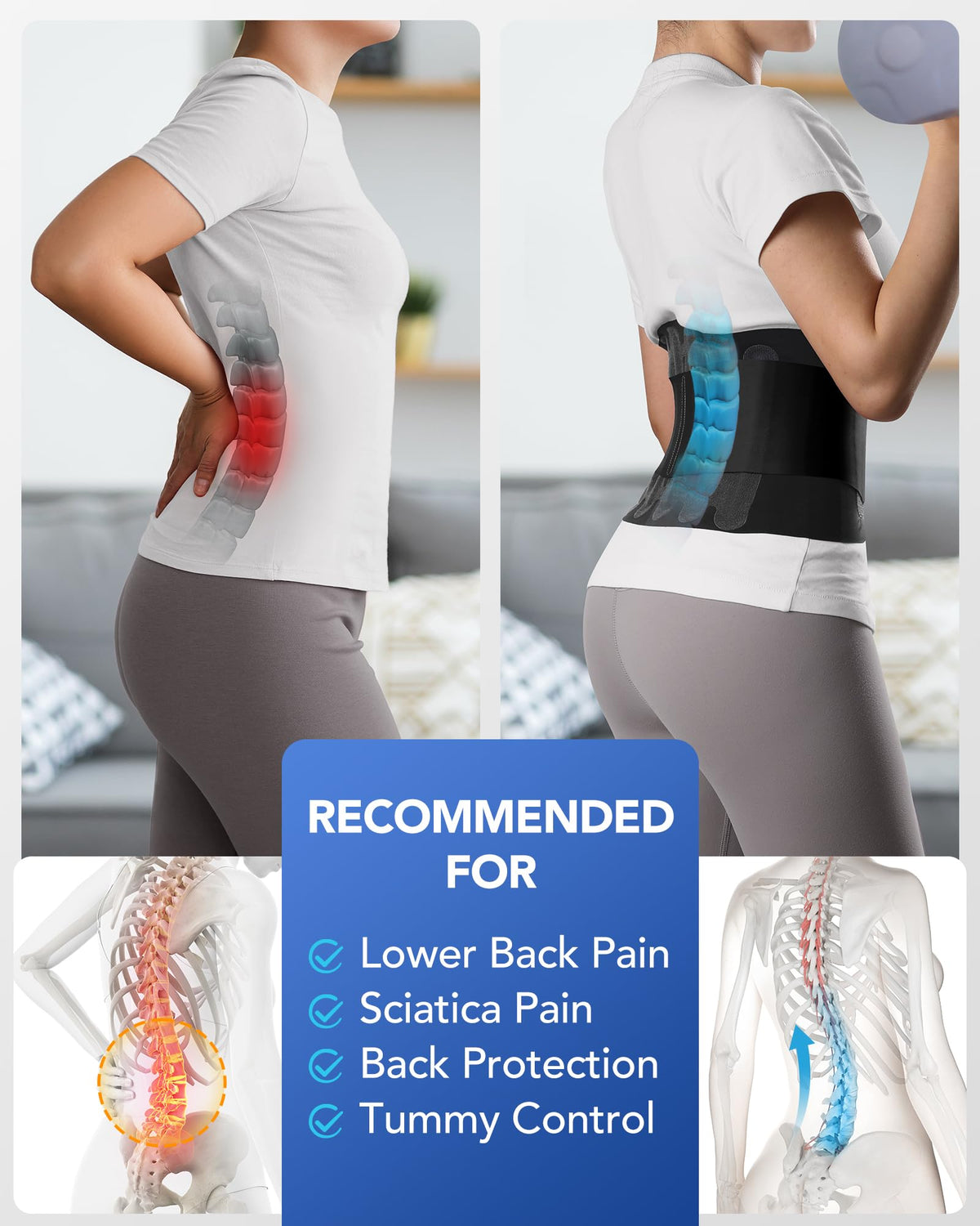 Fitomo 0.5mm Ultra Thin Back Brace for Women Men, 3D Lumbar Pad, Seamless Yoga Fabric, Lightweight Back Brace for Lower Back Pain Relief, Sciatica, Posture, Lifting, Wearg Under Clothes, Black, XL