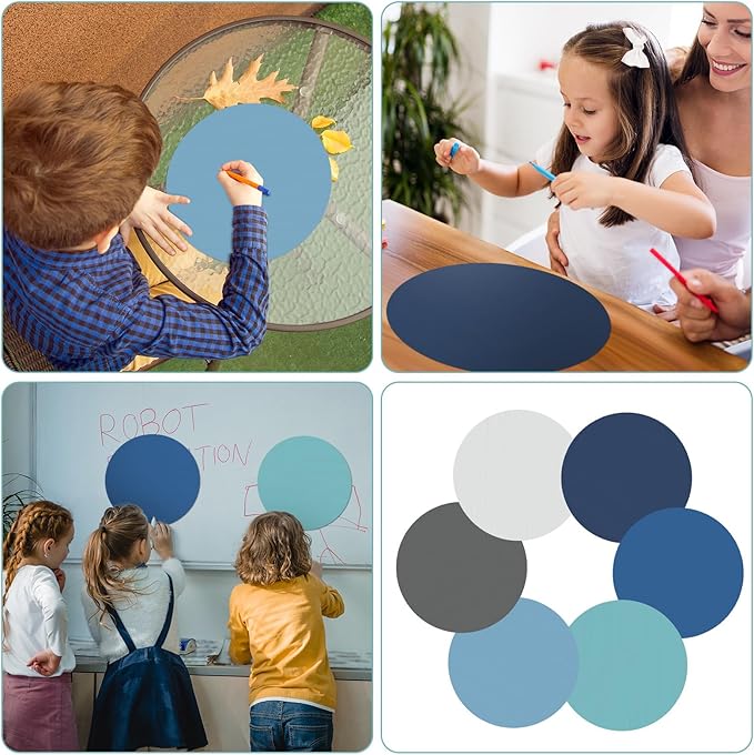 24 Pack Dry Erase Dots Circles Colorful 10 Inch Removable White Board Marker Wall Sticker Decals Painted Wood Design Spots Set for Classroom Teachers Students Tables Desk (Blue Color)