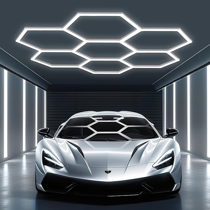 Hexagon Lights: High Brightness 240W, 26,960 LM, 6500K Hexagon Garage Lights, Hexagon LED Lights 7 Grid for Garage, Shopping Mall, Workshop and Car Detailing Shop etc