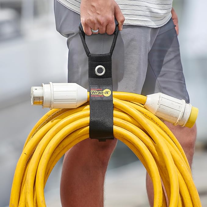Easy-Carry Wrap-It Storage Straps - 22” (2-Pack) Blaze Orange with Grommet - Extension Cord Storage Holders and Carrying Straps for Garden Hose Storage
