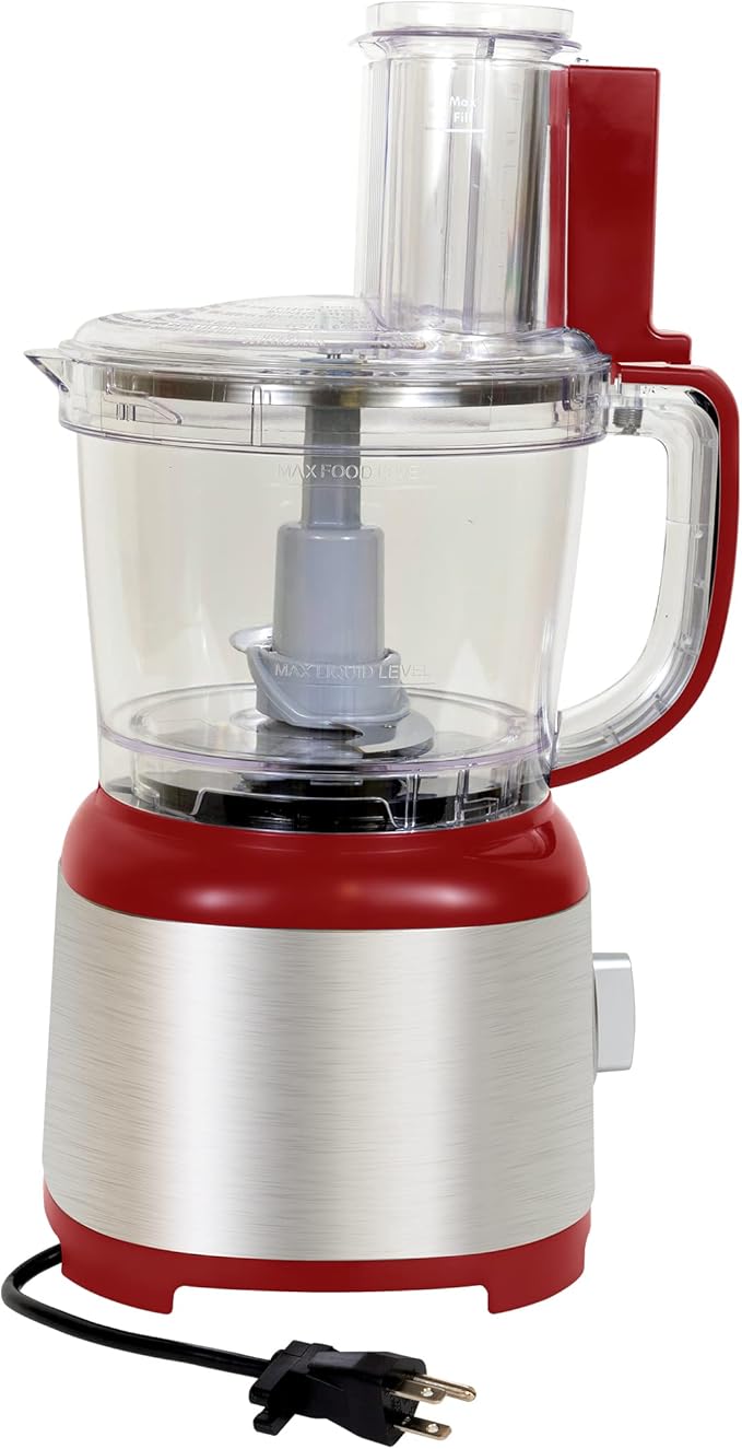 Kenmore 11-Cup Food Processor - Vegetable Procesador de Alimentos, Blender, Onion Chopper And Garlic Mincer, Kitchen Appliance High Powered Electric Licuadora, 500W Red, Stainless Steel Red