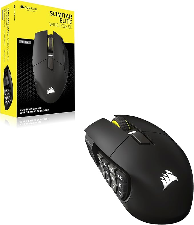 Corsair Scimitar Elite Wireless SE MMO PC Gaming Mouse – 33,000 DPI, 16 Programmable Buttons, Key Slider, Elgato Virtual Stream Deck, 1,000Hz Polling, Up to 150-Hour Battery – Gunmetal