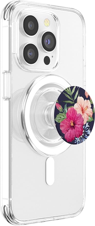 Cute Floral Print Bouquet Hibiscus Pattern Design On Navy PopSockets PopGrip: Swappable Grip for Phones & Tablets PopSockets Adhesive PopGrip