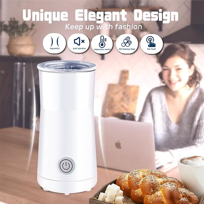 Seydere Simple Milk Frother, 2 in 1 Milk Steamer and Frother, Electric Milk Steamer, Milk Warmer and Hot Milk Foam Maker for Latter, Macchiato, Cappuccinos (White)