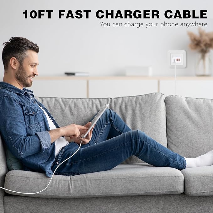 iPhone 17 16 15 Charger Fast Charging40W Dual Port A/C Phone Charger Fast Charging USB C Wall Charger Block Quick 10FT Type C Charging Cable for iPhone 17/17 Pro Max/17 Air/16 Pro/16e/15 Plus/15 Pro