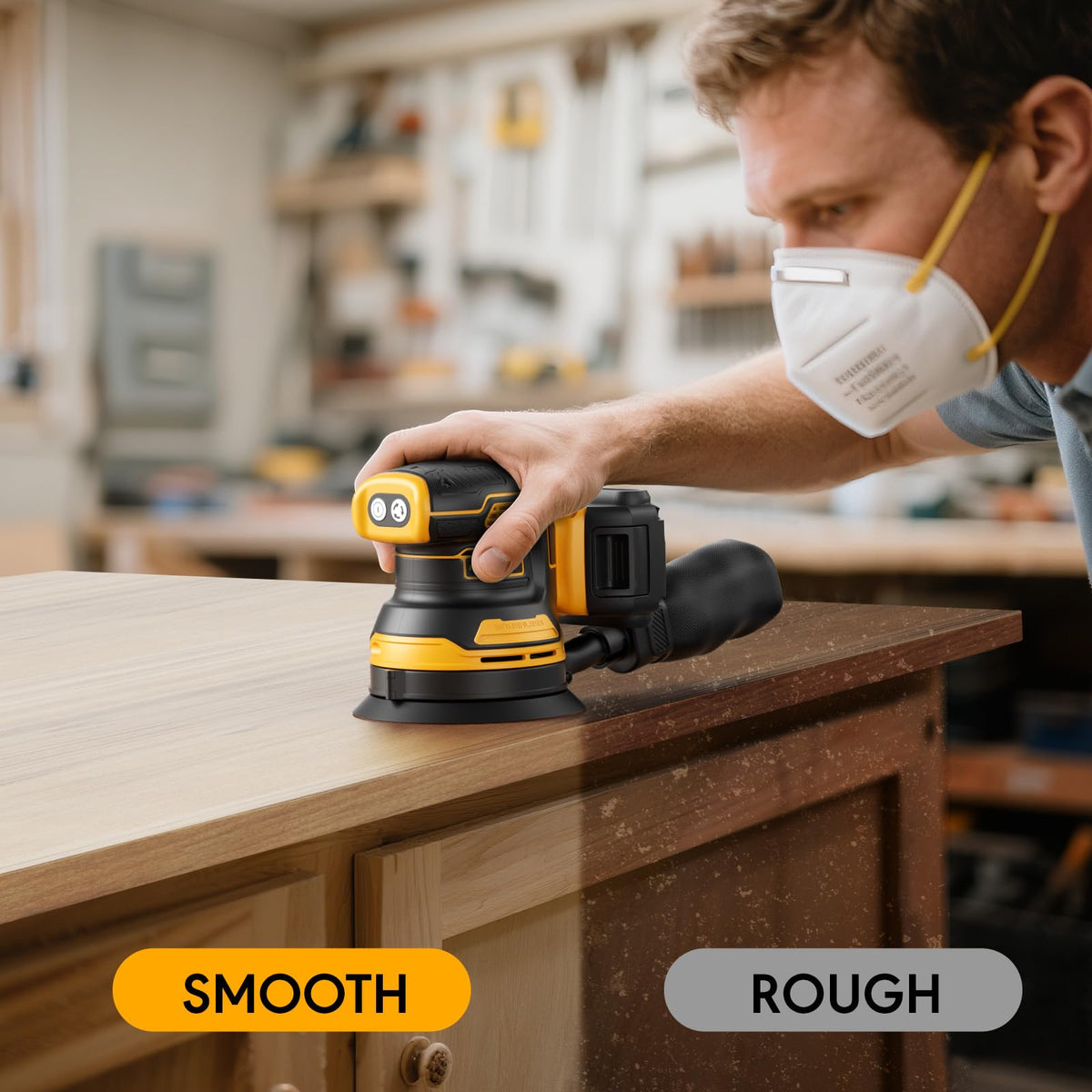 Random Orbital Sander for Dewalt 20V Battery, 5" Palm Cordless Sander with 10pcs Sandpaper, 3 Variable Speeds, Dust Collector for Woodworking Polishing Sanding(Battery Not Included)