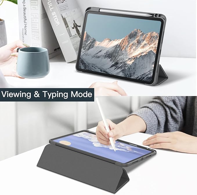 JETech Case for iPad Pro 11 M5/M4 Black | Cover for 2025/2024 Model Clear Transparent Back Pencil Holder Slim Shockproof Protection Tri-Fold Stand Auto Wake/Sleep
