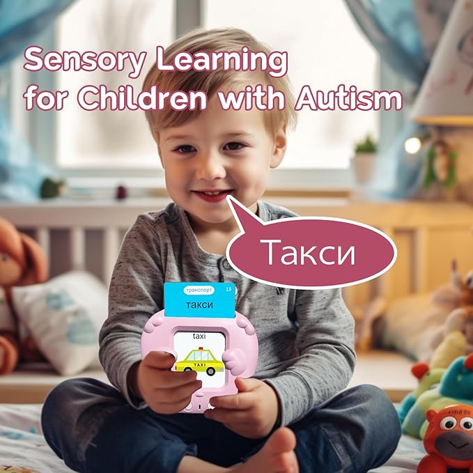 English Flash Cards Bilingual - Russian Talking Flash Cards for Kids, Pocket Speech for Toddlers 3-12, 510 Sight Words of 31 Varieties, Sensory Toys Children with Autism (Russian, Pink)