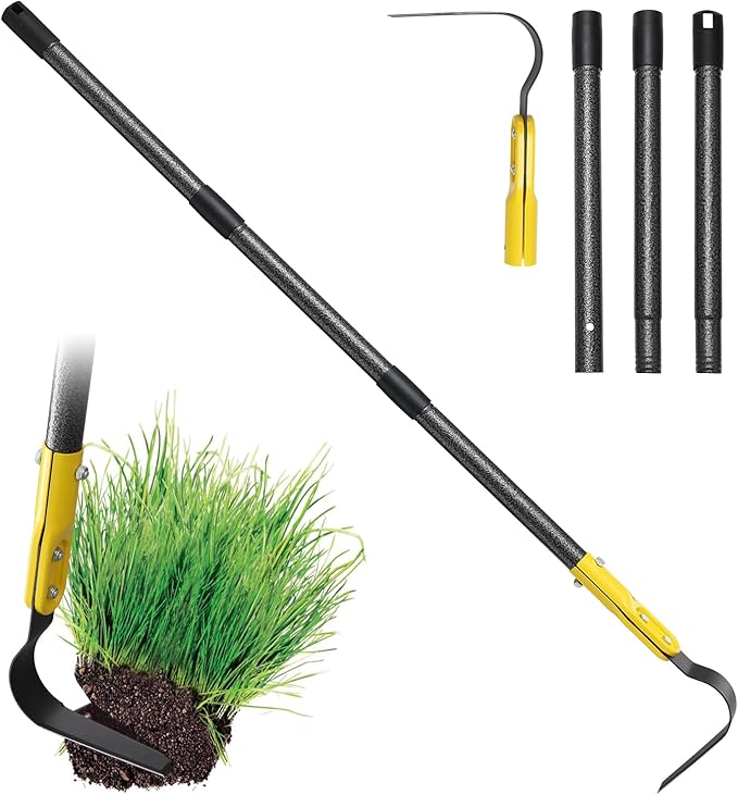 Garden Hoe Tool, 49 Inch L Shaped Hoe Garden Tools with Adjustable Long Handle for Weeding, Loosening Soil,Trenching, Heavy Duty Crack Crevice Weeding Hoe Hand Garden Tools for for Gardening Planting