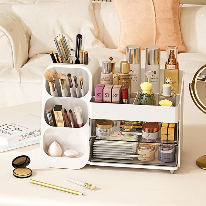 Makeup Organizer with Drawers for Vanity,Spacious Cosmetic Display Case,Perfect Storage Solution for Your Beauty Essential (Pink)