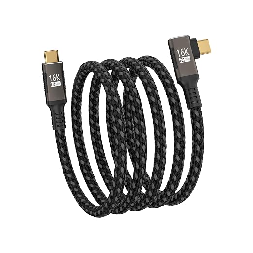 right angle USB C long Cable 10FT Compatible With Thunderbolt 5/4Type C 240W Fast ChargingUSBC 16K@60Hz/8K@120Hz HD Video Output for Display90 degree USB 5/4 Cable 80Gbps Data Transfer for SSD/Dock