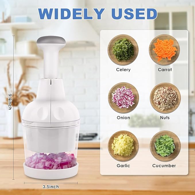 Pamperεd Chef Food Chopper, Vegetable Chopper, Onion Chopper, Garlic Chopper, Nuts Chopper - Hand Chopper For Vegetables, Salads, Fruits, Nuts. Dishwasher-safe, White, Easy to Clean