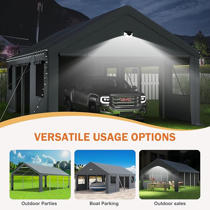 Carports 10X16 Heavy Duty,Portable Car Port Garage,Carport Canopy with Side Doors,Outdoor Car Shelter All Weather,Grey