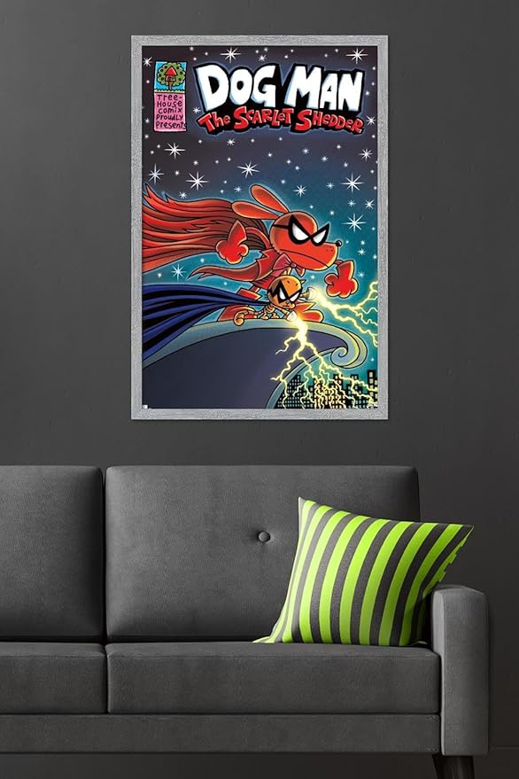 Dog Man - The Scarlet Shedder Wall Poster, 34L" x 22.4W", Gray Framed Version