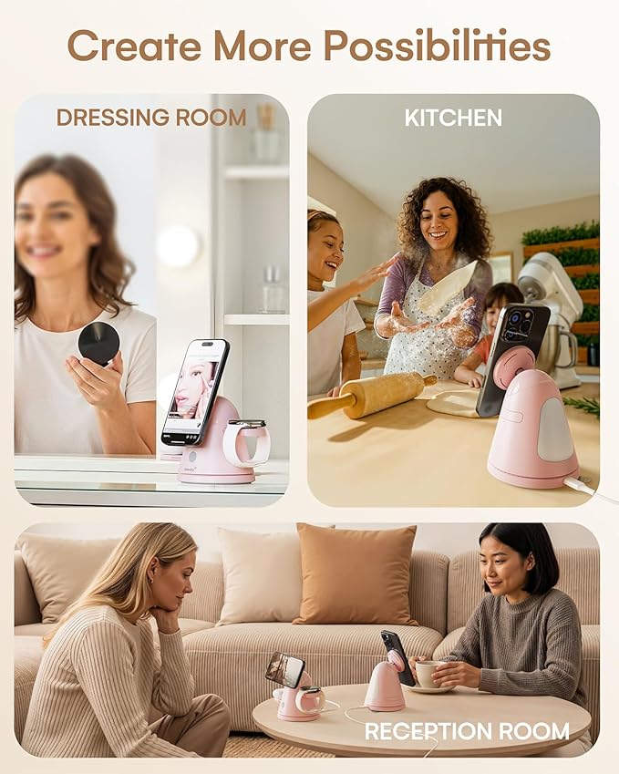 ZEEHOO 4 in 1 Wireless Charging Station for Apple,Mag-Safe Charger &Dimmable Light,Qi2 15W Rotating Fast Wireless Charger for iPhone 16,15,14,13,12&Pixel10&AirPods& iWatch&Samsung Watch(30W Adapter)