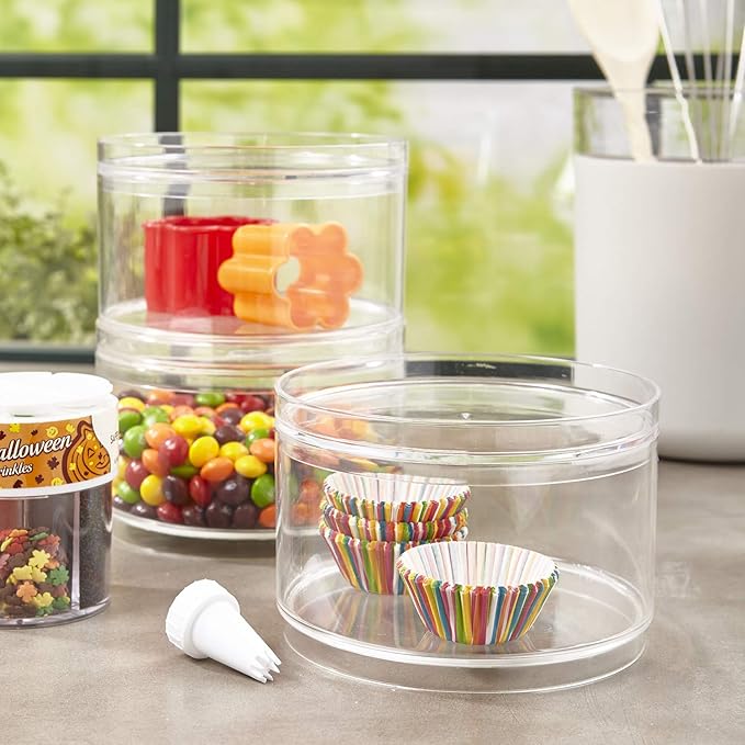STORi Bella Stackable Clear Plastic Container (Set of 3) Round Vanity Storage Organizers with Lids for Hair Accessories & Beauty Supplies | Made in USA