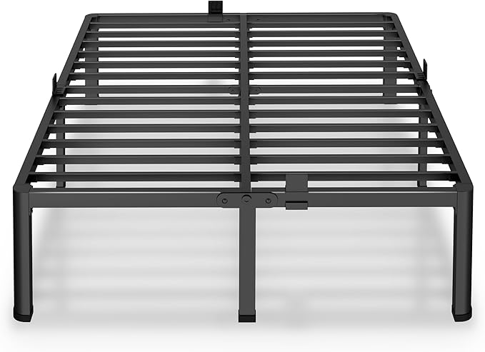 MAF 20 Inch Queen Size Bed Frame with Round Corner Legs Mattress Slide Stopper No Box Spring Needed Heavy Duty Metal Platform Bed Frames Under-Bed Storage Space, 3000 LBS Steel Slats Support